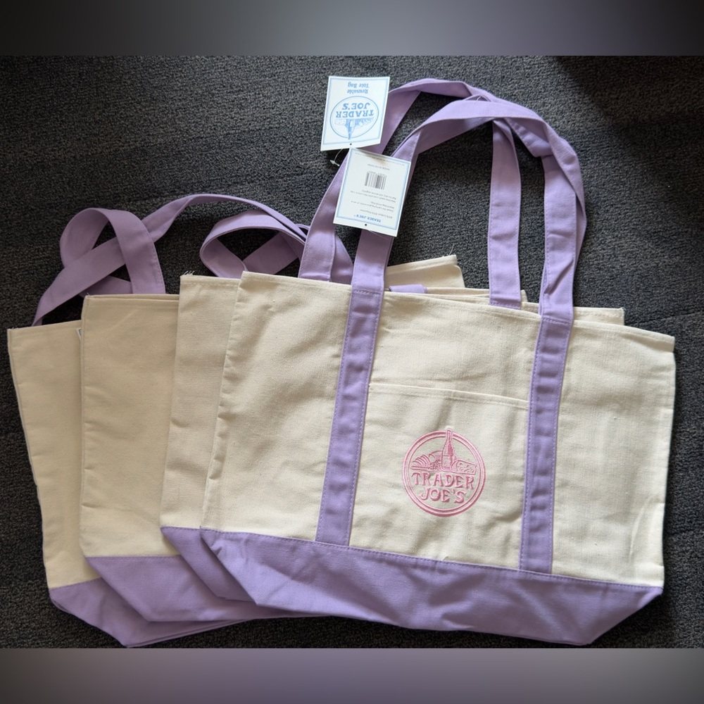 Trader Joe's Large Canvas Tote Lavander Release 2026 - Picture 2 of 4